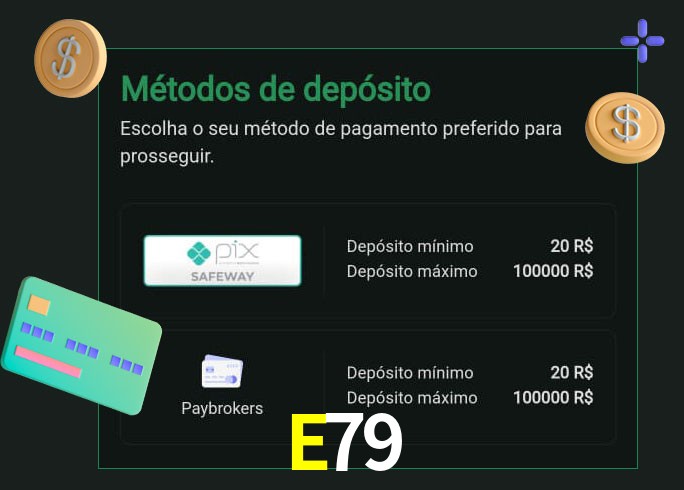 O cassino E79 oferece uma grande variedade de métodos de pagamento
